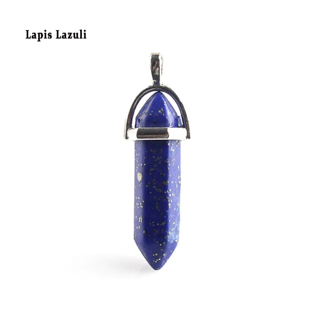 Natural Gemstones Healing Hexagonal Pointed Reiki Chakra Silver Cap Pendant Bead