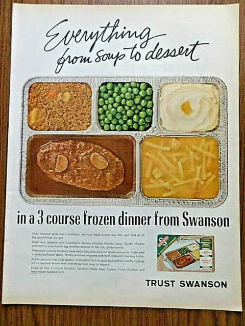 1965 Swanson TV Dinner Ad Everything from Soup to Dessert 3 Course Dinner