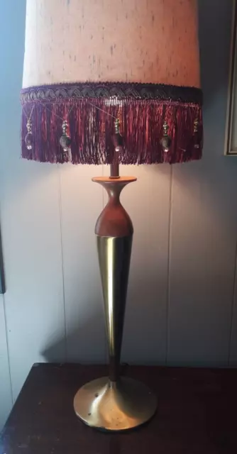 Vintage 1960's Mid-Century/Danish Modern WALNUT Wood & BRASS Table LAMP 35" MCM