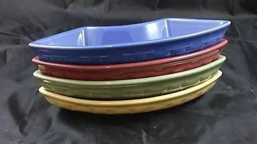 Longaberger Set of Four Multi-Colored Crescent Pottery Dishes Made in USA - NEW
