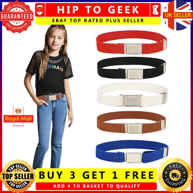 Boys Kids Belts Girls Elastic Adjustable Buckle Children Silver Alloy Toddler Uk