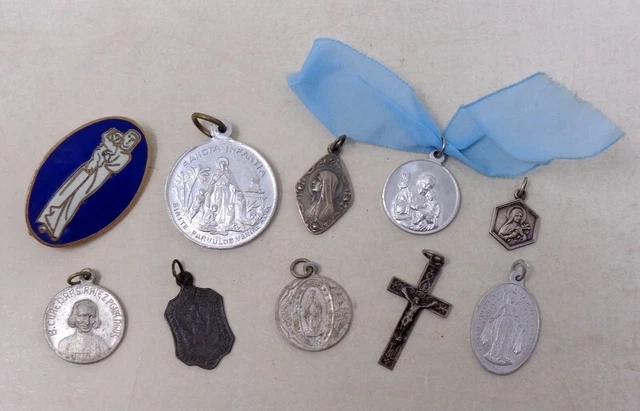RARE JOLI LOT Médailles Religieuse & Chapelet French Antique LOU EUR 30