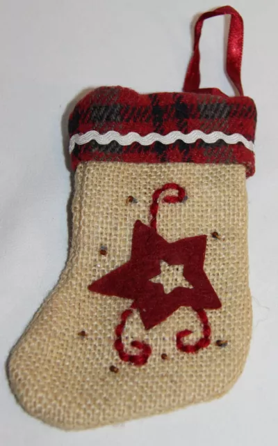 Stocking 5.5" x 3.5" Burlap Country Christmas Holiday Decoration Ornament