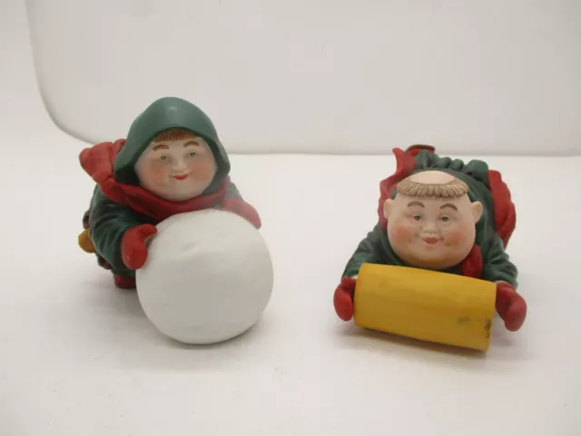 Dept 56 Merry Makers ~ Sebastian the Snowball maker & Thaddeus the Tobbogganist