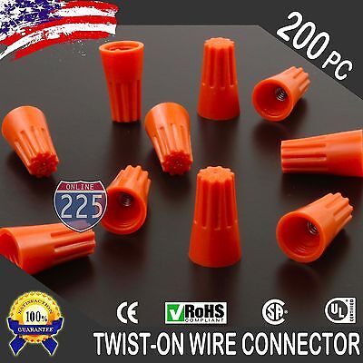 (200) Orange Twist-On Wire Connector Connection nuts 22-14 Gauge Barrel Screw