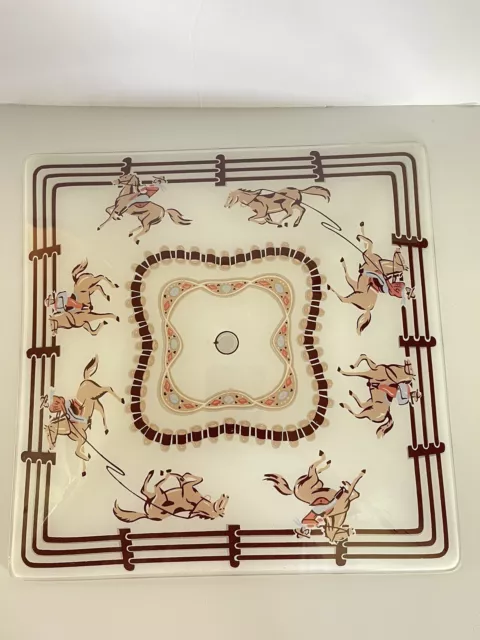 1950's Glass Ceiling Light Fixture Western Cowboy Bucking Bronco Horse Rodeo