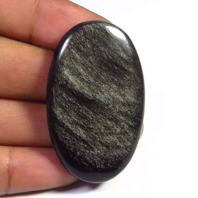 Obsidian Silver Shine Cabochon 43x26 mm Smooth Oval Natural Gemstone DIY SB-128