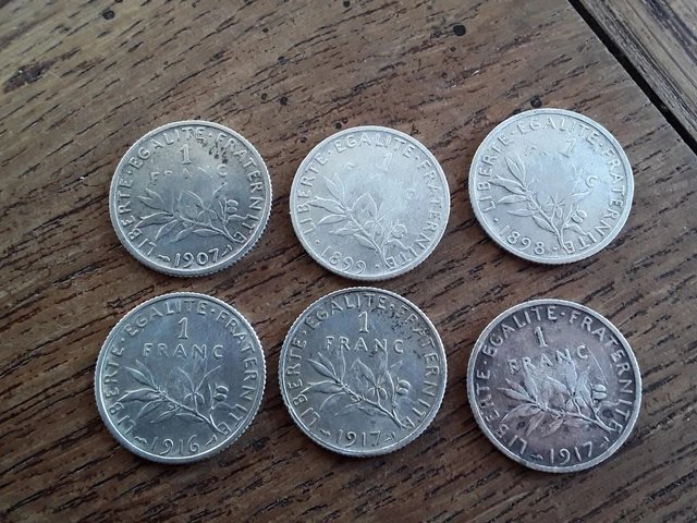 Lot De 6 Pieces De 1 Franc Semeuse Argent 29,6 Gr