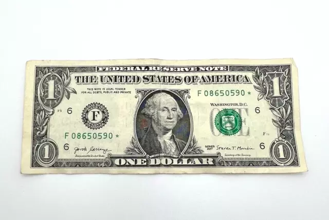 US Money $1 Series 2017 One Dollar Bill Star Note F08650590*