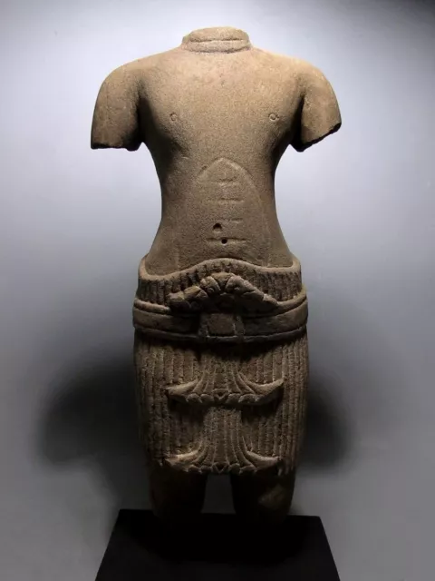 Khmer Sandstone Fragment Torso Male Figure Angkor Vat Style 12th C