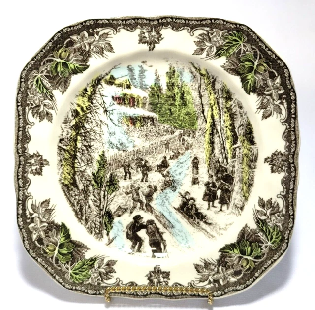 Johnson Bros. Christmas Friendly Village Square Salad Plate - 7.5" Skating/Sled