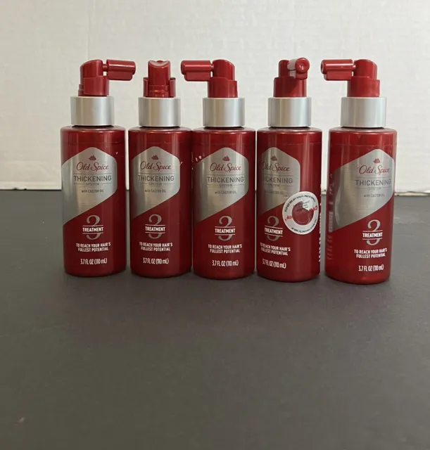 Lot of 5 Old Spice Hair Thickening System Treatment 3 With Castor Oil 3.7 FL