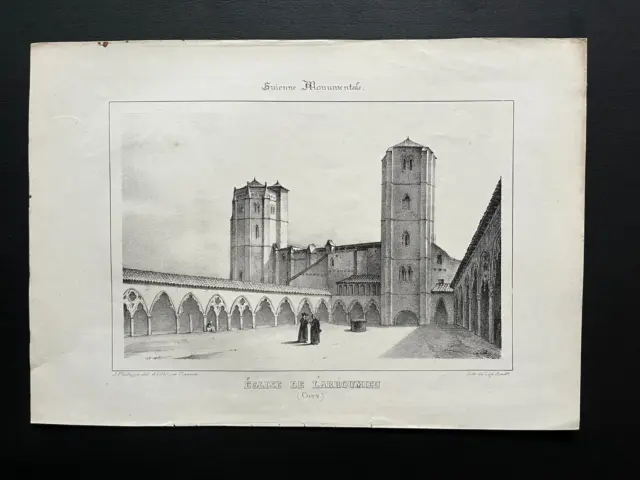 Lithographie XIXème - Eglise de Larroumieu - Gers