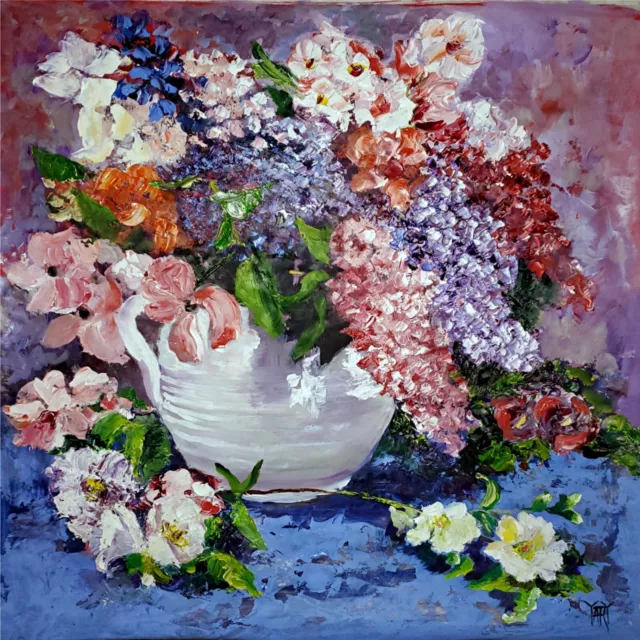 YARY DLUHOS Flower Still Life Floral Bouquet Vase Original Art Oil Painting