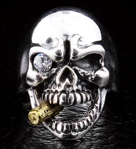 Diamond Mafia Skull 925 Sterling Silver Ring Men's Biker Rocker Gothic New Rock