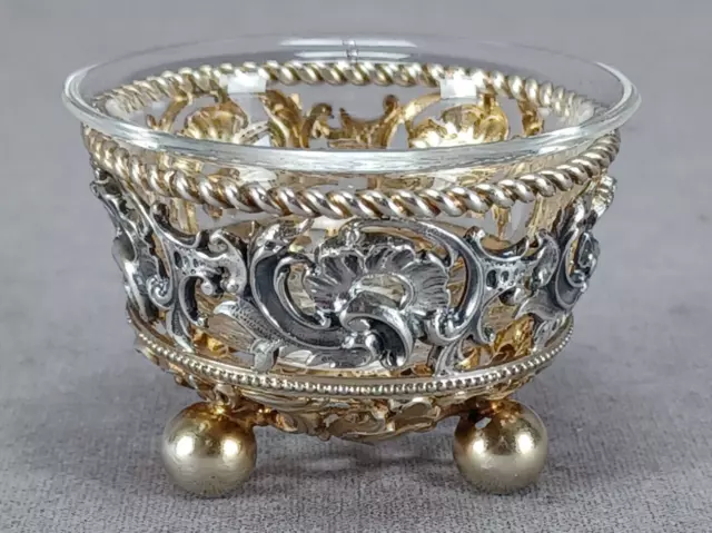 Late 19th Century German 800 Silver & Gold Washed Rococo Scrollwork & Glass Salt