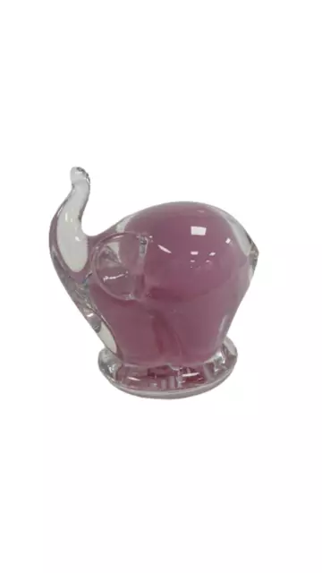 Glass Elephant Baby Trunk Up Pink Floating In Clear Paperweight Hand Blown