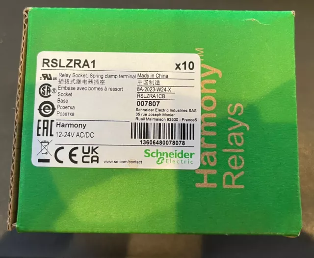 10 Piece New Schneider RSLZVA1 Miniature Relay Sockets In Box