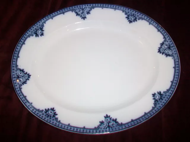 Burleigh Ware Rosette Large Oval Platter Blue and White Burgess & Leigh 13 3/4"