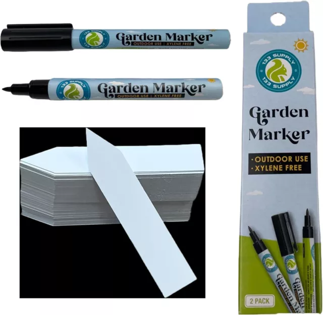 100 Pack 4" Plastic Plant Labels for Seedlings with 2 Pack Garden Marker Pens