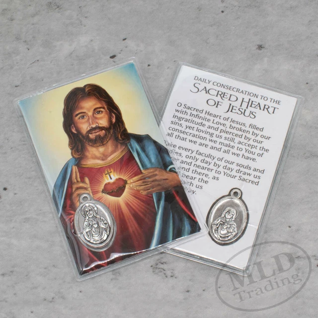 LAMINATED SACRED HEART Of Jesus Holy Prayer Card With Medal Inside £8. ...