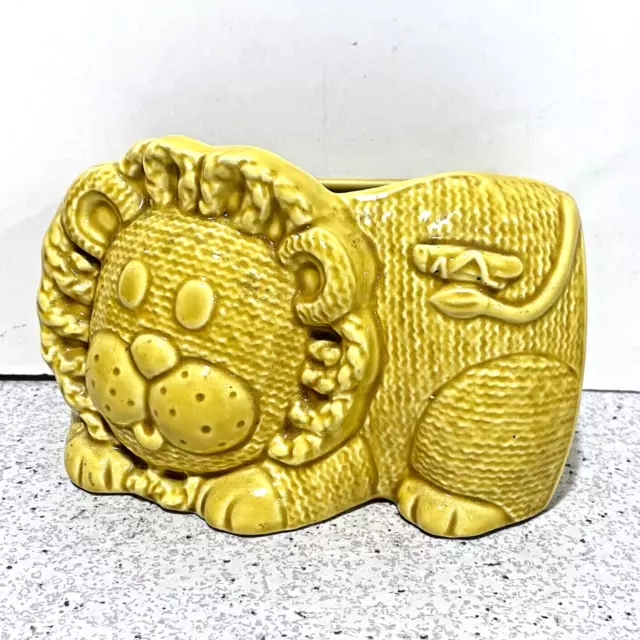 Vintage Napcoware Planter Yellow Cat Textured Ceramic Mod Lion Figural Pot Vase