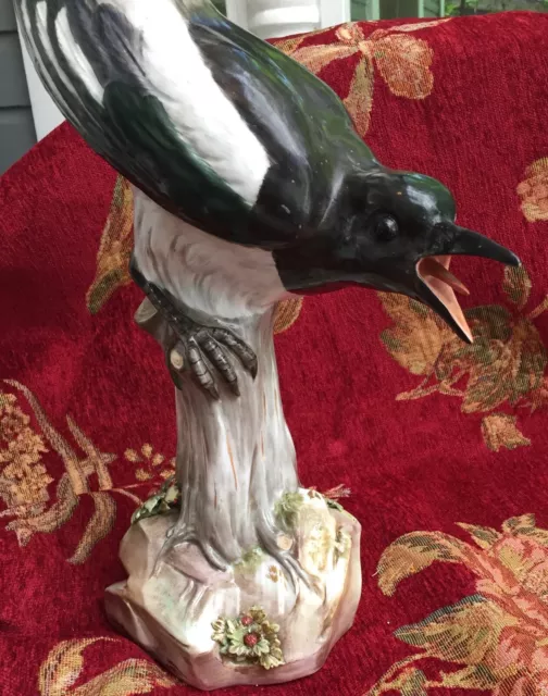 Meissen Porcelain Magpie  Bird on Stump  Rare large