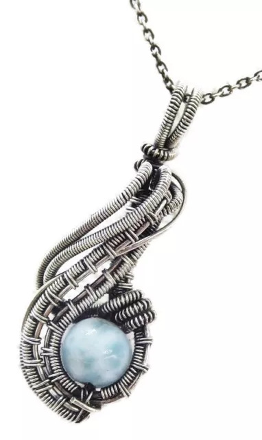 Pendentif Larimar, emballé filaire en argent sterling, modèle « comet » 3