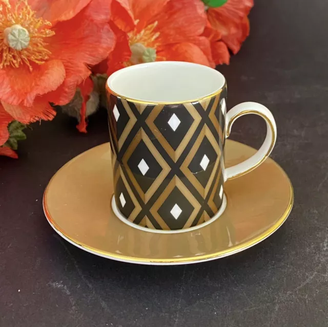 Wedgwood Gio Gold (Arris) Charcoal Geometric 73ml Coffee Espresso Cup & Saucer