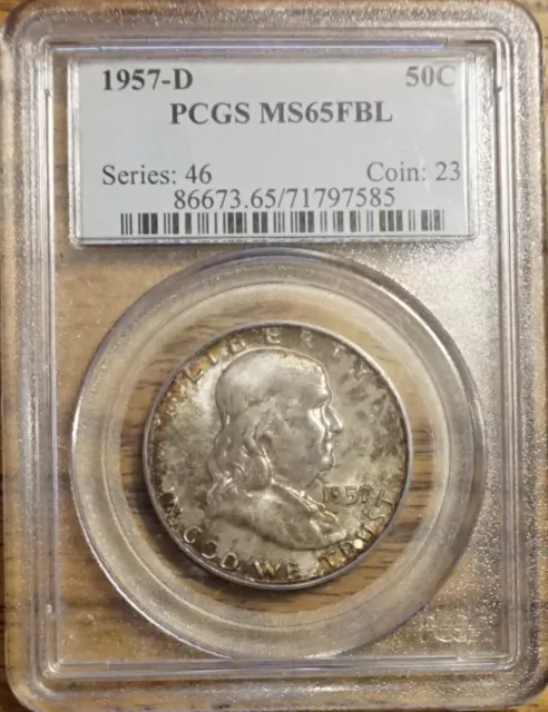 1957-D Franklin Half Dollar -Pcgs Ms-65 Fbl No-86673.65/71797585 Nice Toning