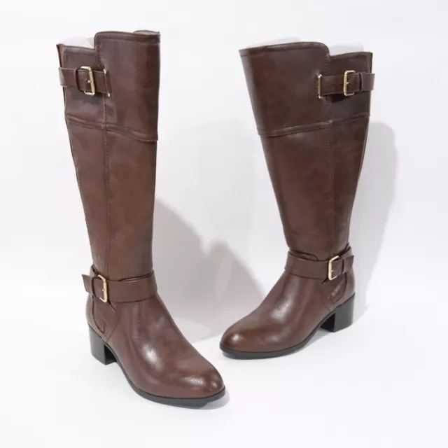 Unisa Boots Womens 7M WC Wide Calf Tall Riding Brown Faux Leather Side Zip