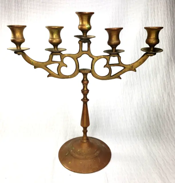 Antique Copper Brass 5 Arm Candelabra Candle Holder 15" Church Religious