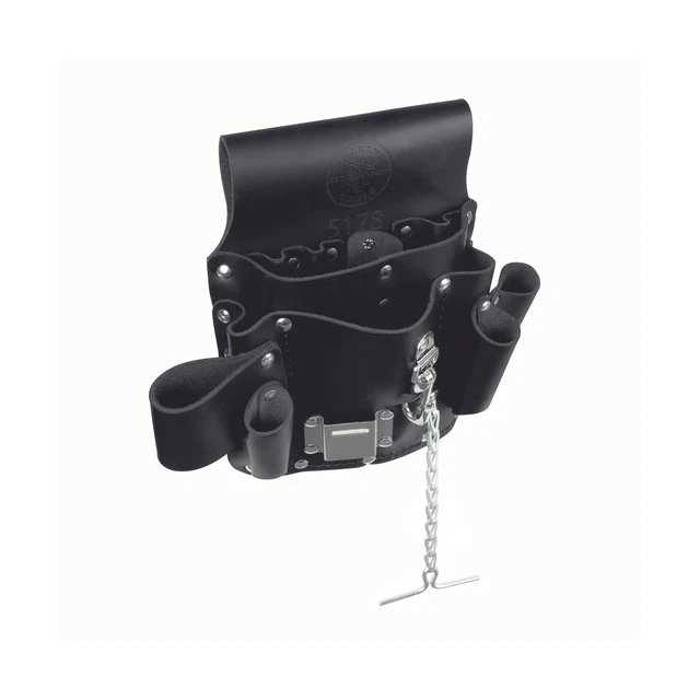 Klein Tools 5178 Pocket Tool Pouch, Leather, Tunnel Loop Belt Connection, Black