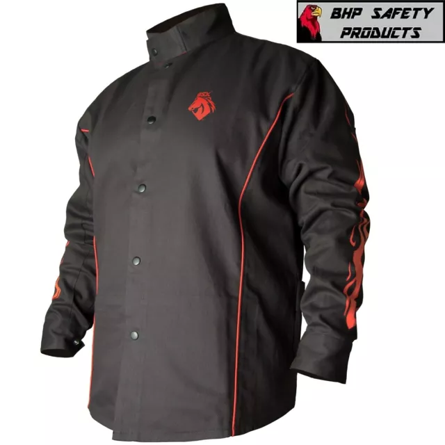 Revco Black Stallion BSX BX9C Black FR Welding Jacket with Red Flames (SM - 4XL)