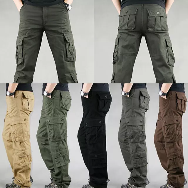 US Homme Pantalon Cargo 100% Coton Travail Combat Tactique Extérie *