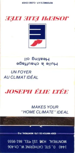 Montreal Quebec Canada Joseph Elie Ltd., Heating Oil Vintage Matchbook Cover