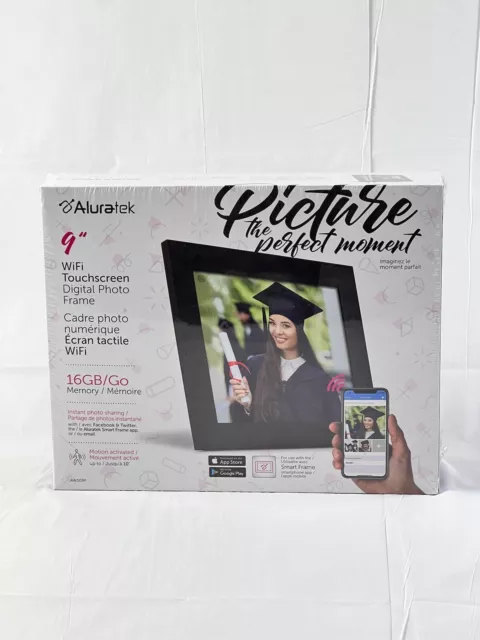 Aluratek 9" WiFi Touchscreen IPS LCD Display Digital Photo Frame. SEALED