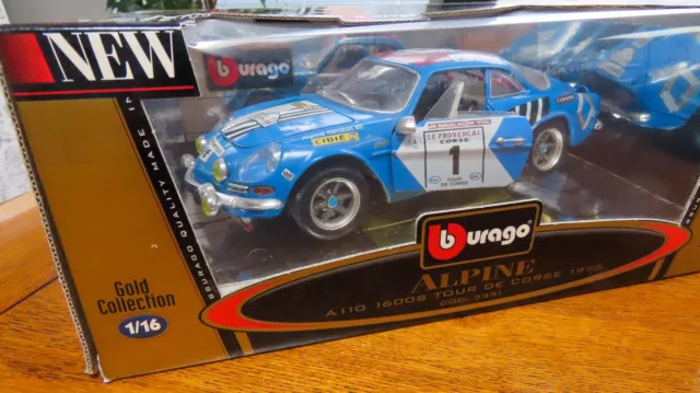 Burago 1/18  A110 RENAULT ALPINE 1600S Tour de Corse Classic Race Rally Car -