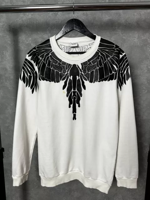 Marcelo Burlon White Long Sleeve Leather Details Logo Sweatshirt Size M