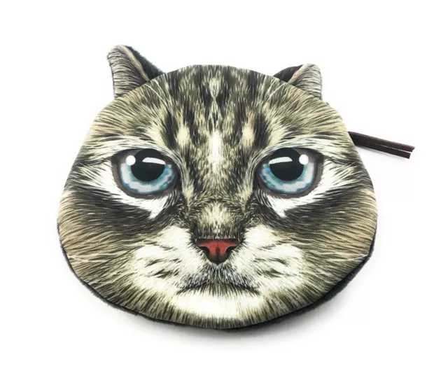 Porte-monnaie forme tête de chat modèle C en tissu velour avec fermeture éclair