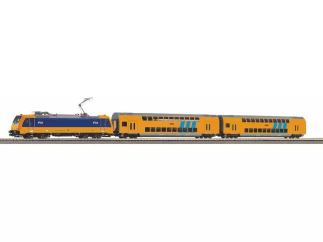 PIKO 97939 Start-Set mit Bettung Personenzug E-Lok +2 Wagen, NS, DC, H0