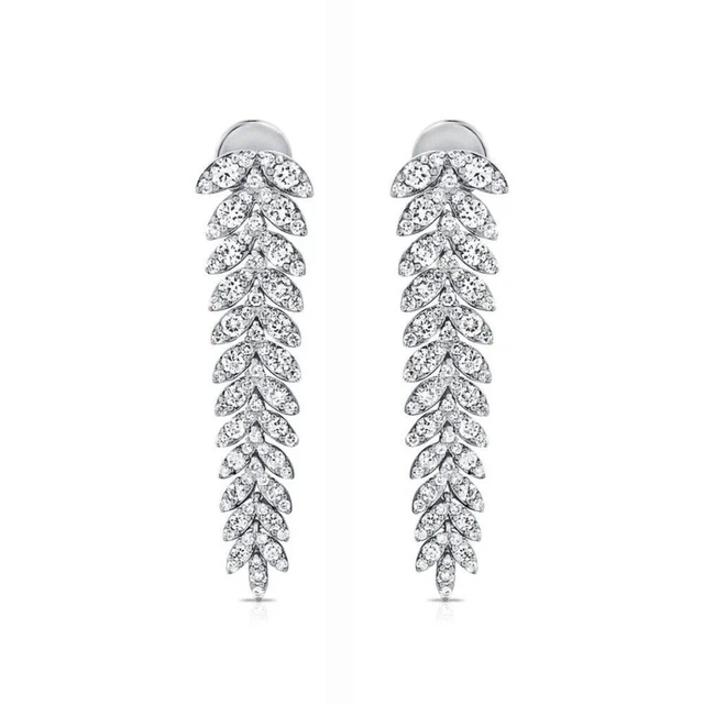 Boucles D'oreilles Créoles En Or Blanc 14 Carats Avec Diamants De Laboratoire - 2,65 Carats Total - Fait Main, Style Vintage