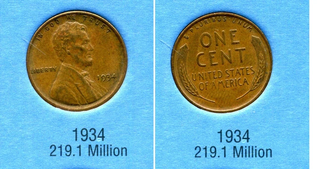 Lincoln Head Wheat Cent 1934 P Average Circulated United States Penny Coin #1670