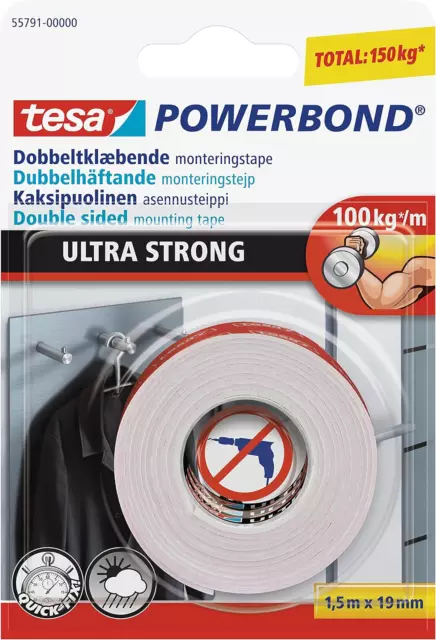 Tesa Powerbond® Ultra Strong Mounting Tape - Double-sided, Extra Strong Adhesive