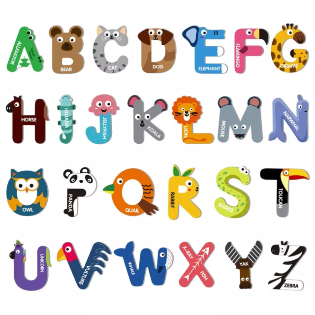 Wooden Magnetic Letters for Children,Fridge Magnets for Kids,52 PCS Magnetic Alp