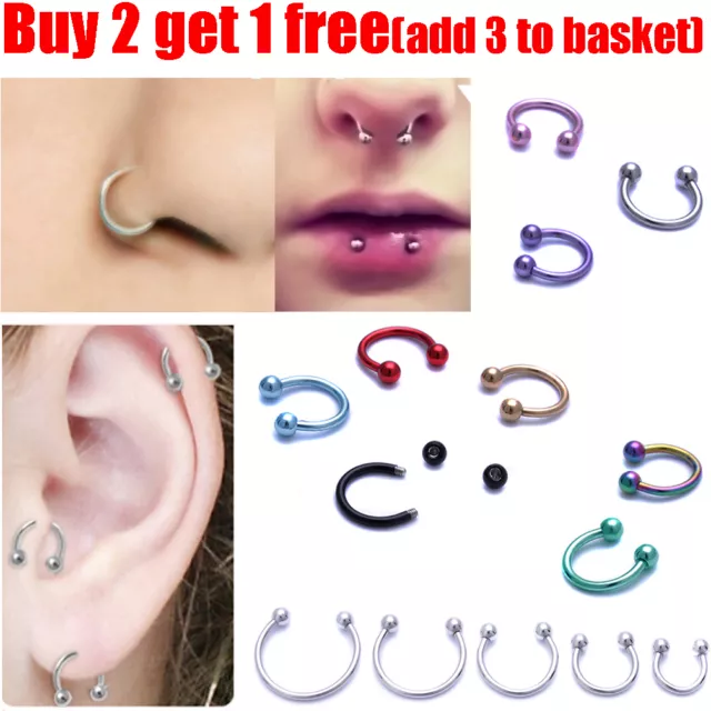 Surgical Steel Horseshoe Lip Nose Ring Ear Teeth Ring Daith Tragus Hoop Ring