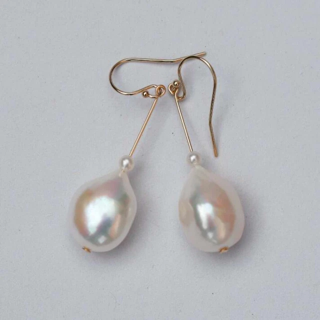16.5mm Natural white Freshwater Baroque pearl 14k gold earrings Jewelry Diy