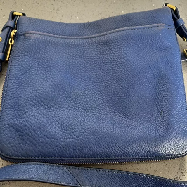 Fossil Preston Blue Pebbled Leather Expandable Crossbody Bag Gorgeous 3128 3