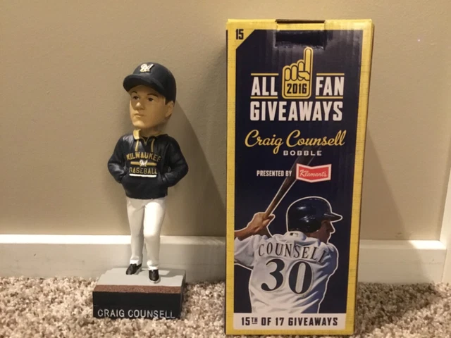 2016 Milwaukee Brewers Craig Counsell Manager SGA Hoodie Bobblehead New in Box