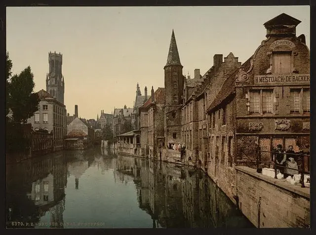 Canal and Belfry Bruges Belgium c1900 OLD PHOTO